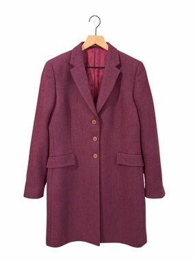 MAGEE Donegal Tweed Herringbone Wool Coat Burgundy Size 8 US Handwoven Tweed